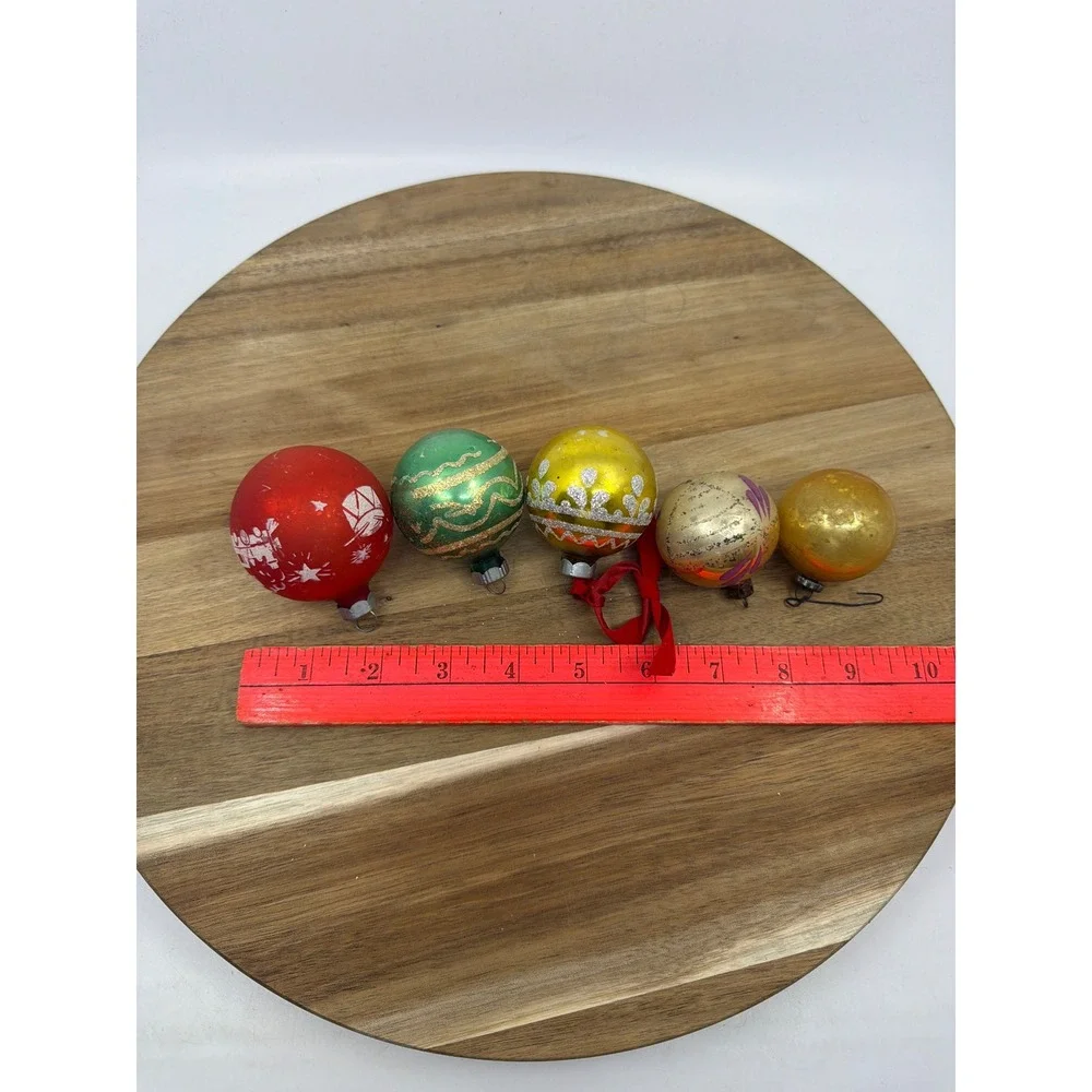 Unbranded Glass Ornaments Small Multicolor Good Vintage Stenciled Set of‎ 5